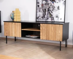 Meuble House Banc TV 160 cm deux portes en frêne massif huilé "Sydney" Best