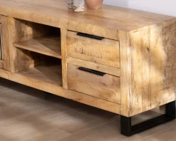 Meuble House Banc TV 175 cm en manguier et pieds métal "Manoha"