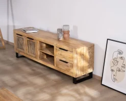 Meuble House Banc TV 175 cm en manguier et pieds métal