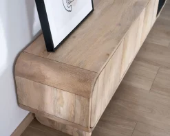 Meuble House Banc TV 4 portes 180 cm en manguier avec porte déco noire 