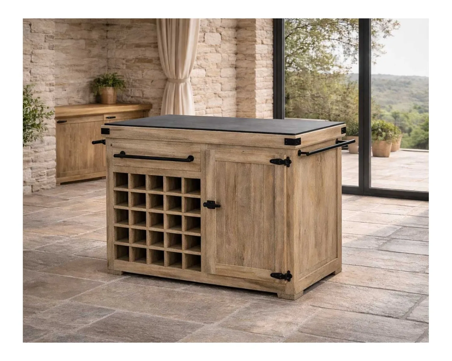 Meuble House Billot de cuisine bois massif "Grand Chef" 115cm plateau pierre