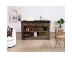 Meuble House Billot de cuisine en teck recyclé et plateau marbre noir "Grana" Sale