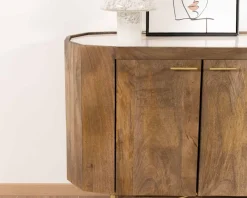 Meuble House Buffet arrondi avec plateau en terrazzo blanc et pieds métal doré "Bruges" Sale
