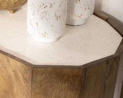 Meuble House Buffet arrondi avec plateau en terrazzo blanc et pieds métal doré