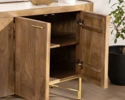 Meuble House Buffet arrondi avec plateau en terrazzo blanc et pieds métal doré