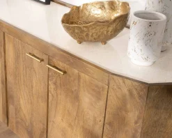 Meuble House Buffet arrondi avec plateau en terrazzo blanc et pieds métal doré