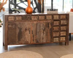 Meuble House Buffet bas ethnique en bois exotique brut recyclé 150cm 