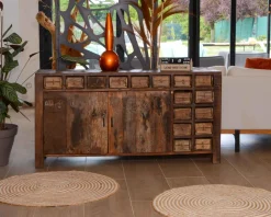 Meuble House Buffet bas ethnique en bois exotique brut recyclé 150cm 