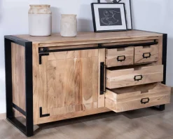 Meuble House Buffet bas industriel en bois d’acacia naturel et métal "Montréal" New