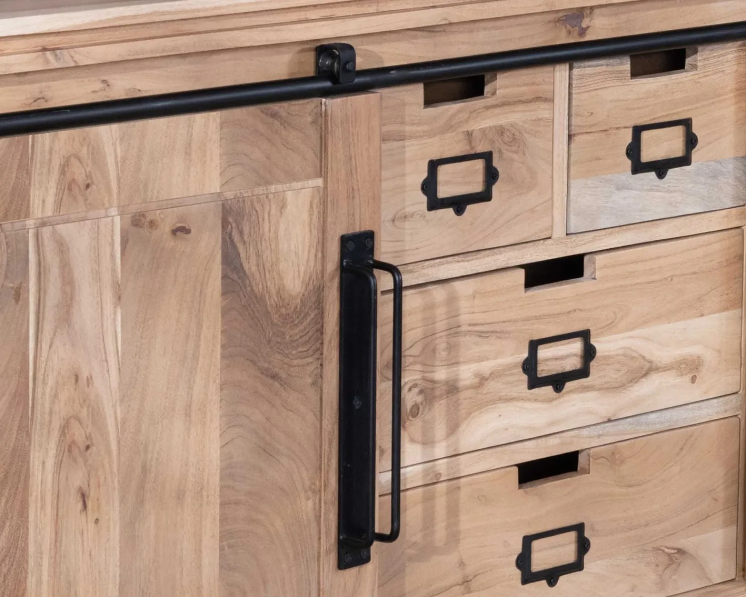 Meuble House Buffet bas industriel en bois d’acacia naturel et métal "Montréal" New
