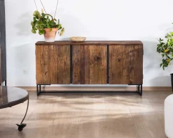 Meuble House Buffet bas 3 portes acacia massif 150cm "Cachou chic" Discount
