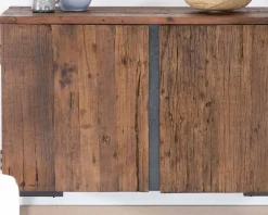 Meuble House Buffet bas 2 portes style industriel rétro acacia et métal noir "Cachou Chic" New