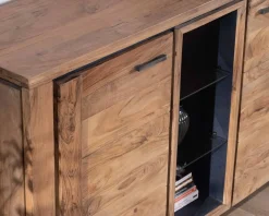 Meuble House Buffet contemporain 150cm en acacia 2 portes et étagères vitrées "Fantaisie" Hot