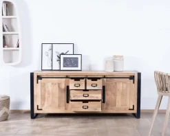 Meuble House Buffet de salle à manger industriel en métal et bois 190 cm 