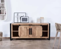 Meuble House Buffet de salle à manger industriel en métal et bois 190 cm 