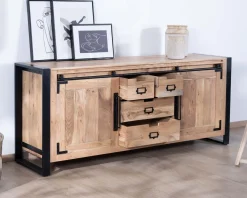 Meuble House Buffet de salle à manger industriel en métal et bois 190 cm 