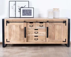 Meuble House Buffet de salle à manger industriel en métal et bois 190 cm 