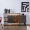 Meuble House Buffet design bois massif avec LED et décor métal et ciment "Mezzo"