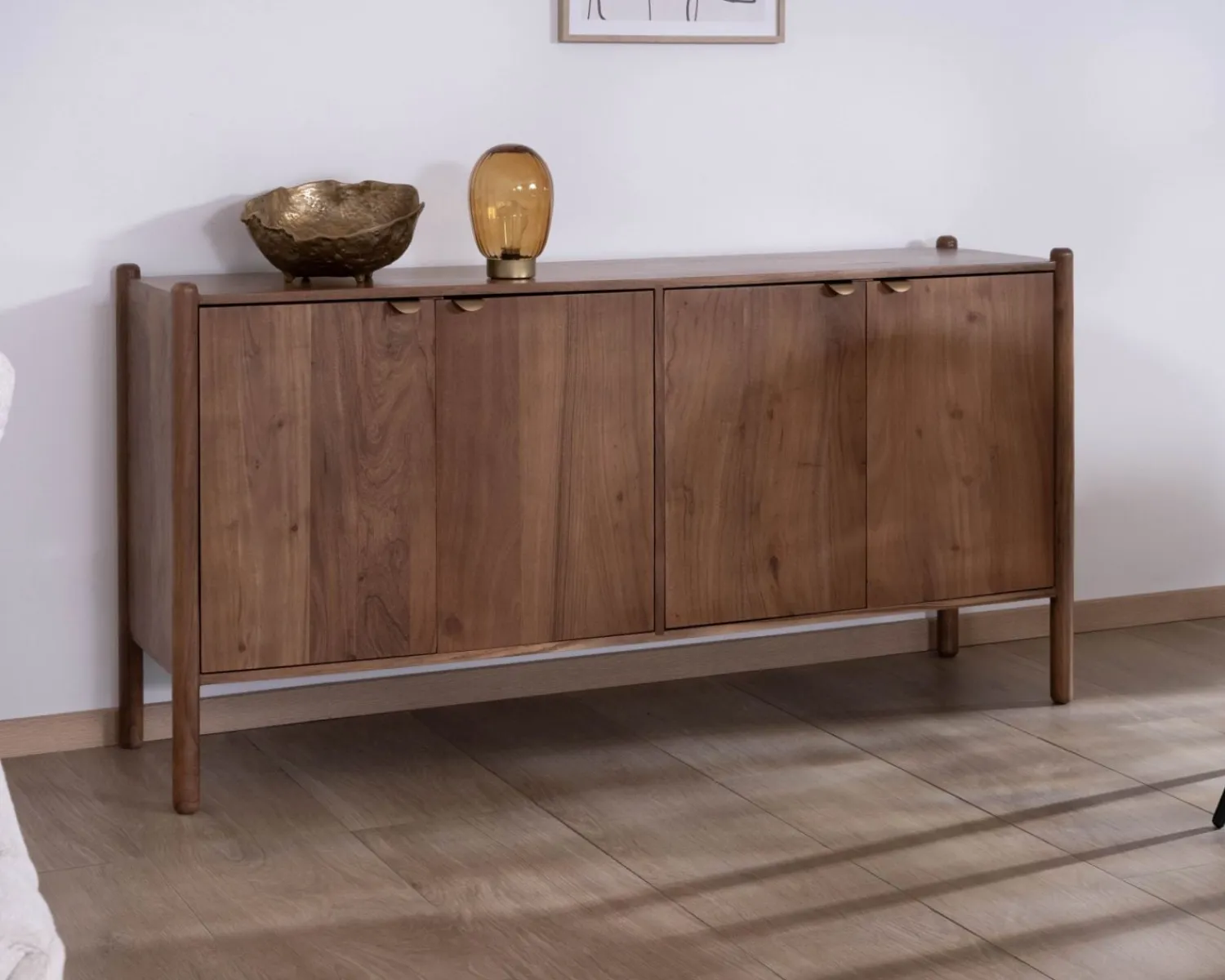 Meuble House Buffet en acacia massif "Yona" 4 portes design épuré Discount