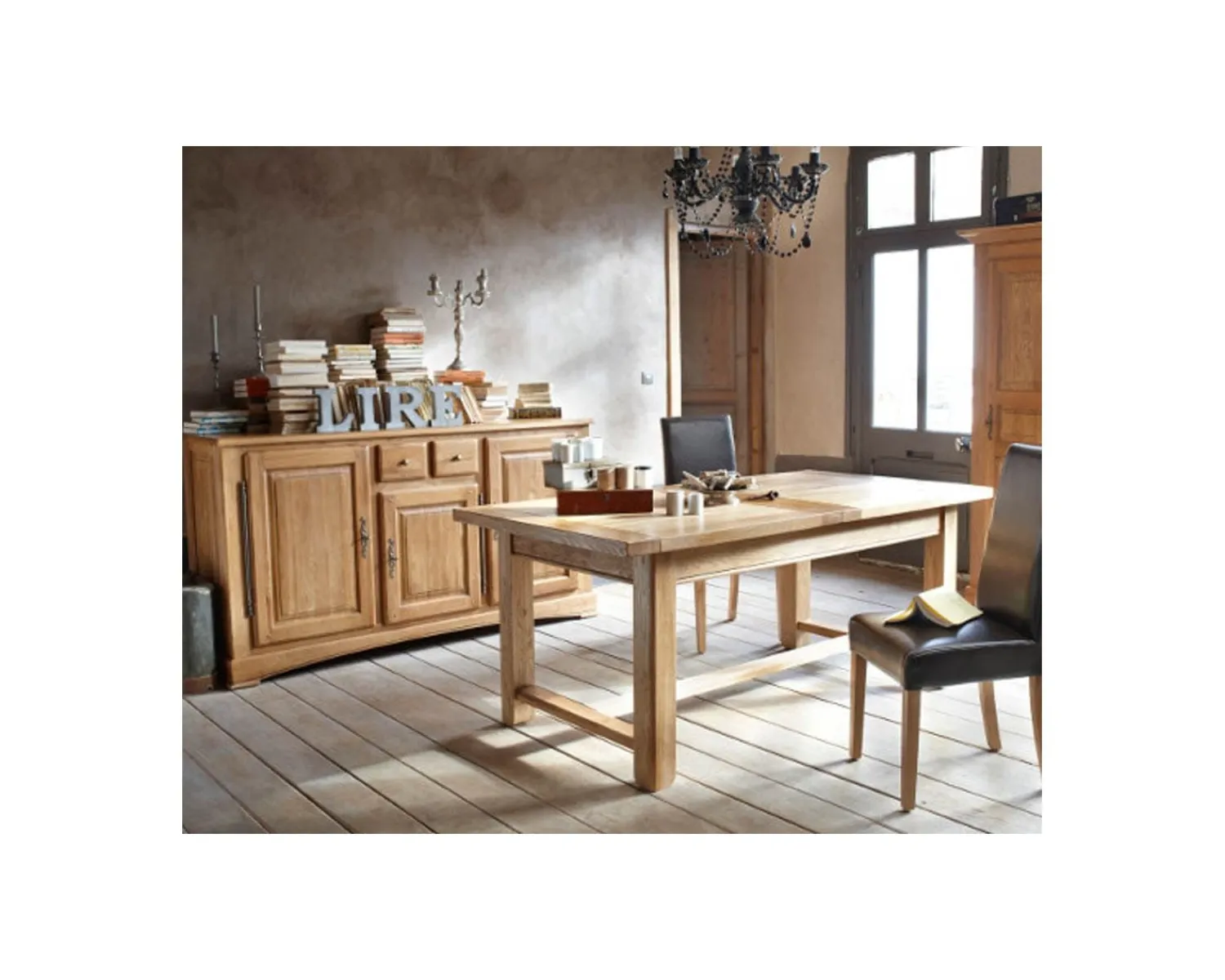 Meuble House Buffet en chêne massif style traditionnel 3 portes 2 tiroirs "Antique" Online