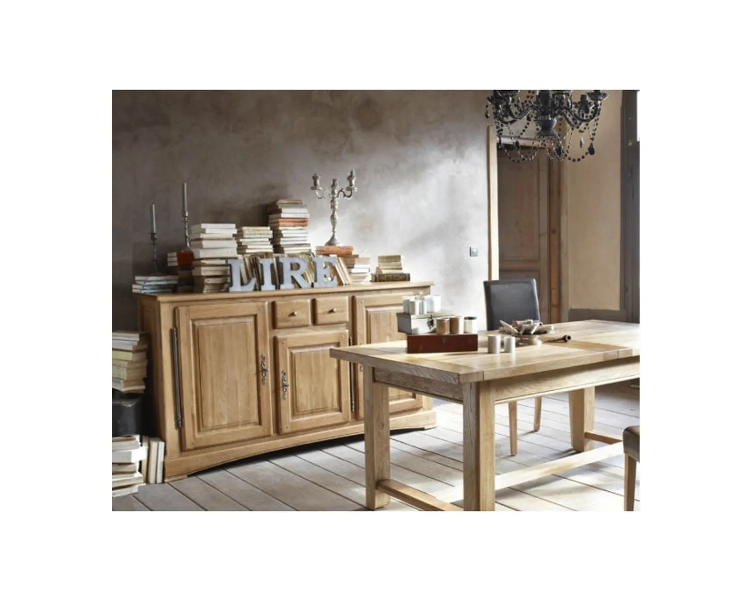 Meuble House Buffet en chêne massif style traditionnel 3 portes 2 tiroirs "Antique" Online