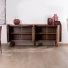 Meuble House Buffet enfilade 4 portes 200 cm en manguier massif foncé "Malaké" style Japandi