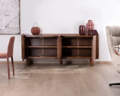 Meuble House Buffet enfilade 4 portes 200 cm en manguier massif foncé "Malaké" style Japandi
