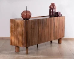 Meuble House Buffet enfilade 4 portes 200 cm en manguier massif foncé "Malaké" style Japandi