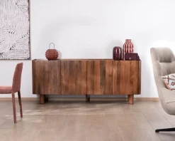 Meuble House Buffet enfilade 4 portes 200 cm en manguier massif foncé 