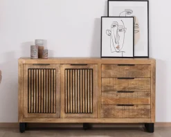 Meuble House Buffet en manguier avec décor strié noir réversible 