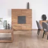 Meuble House Buffet haut avec éclairage LED en acacia massif et placage pierre "Paguera" Outlet