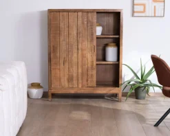 Meuble House Buffet haut 2 portes coulissantes en manguier massif 