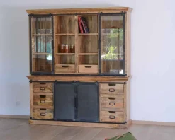 Meuble House Buffet haut style atelier portes coulissantes métal bois massif 