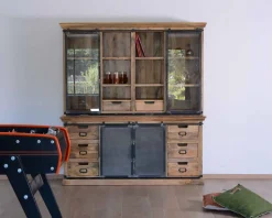 Meuble House Buffet haut style atelier portes coulissantes métal bois massif 