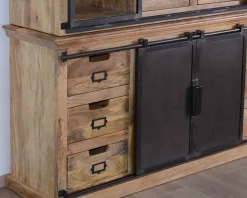 Meuble House Buffet haut style atelier portes coulissantes métal bois massif 