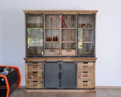 Meuble House Buffet haut style atelier portes coulissantes métal bois massif 