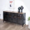 Meuble House Buffet industriel vitré en métal et bois exotique 180 cm "Dowtoun" Outlet