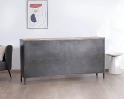 Meuble House Buffet industriel vitré en métal et bois exotique 180 cm 
