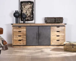 Meuble House Buffet métal et bois 200cm portes coulissantes 