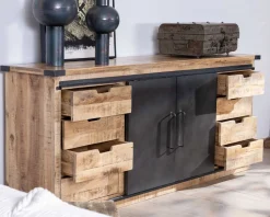 Meuble House Buffet métal et bois 200cm portes coulissantes 