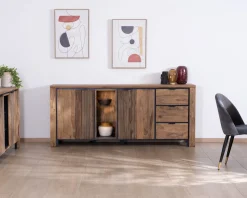 Meuble House Buffet multi-rangements avec étagères en verre "Enoa" en palissandre et acacia 200 cm Hot