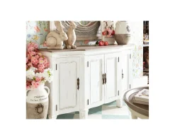 Meuble House Buffet 4 portes blanc cassé vieilli plateau bois "Héritage"