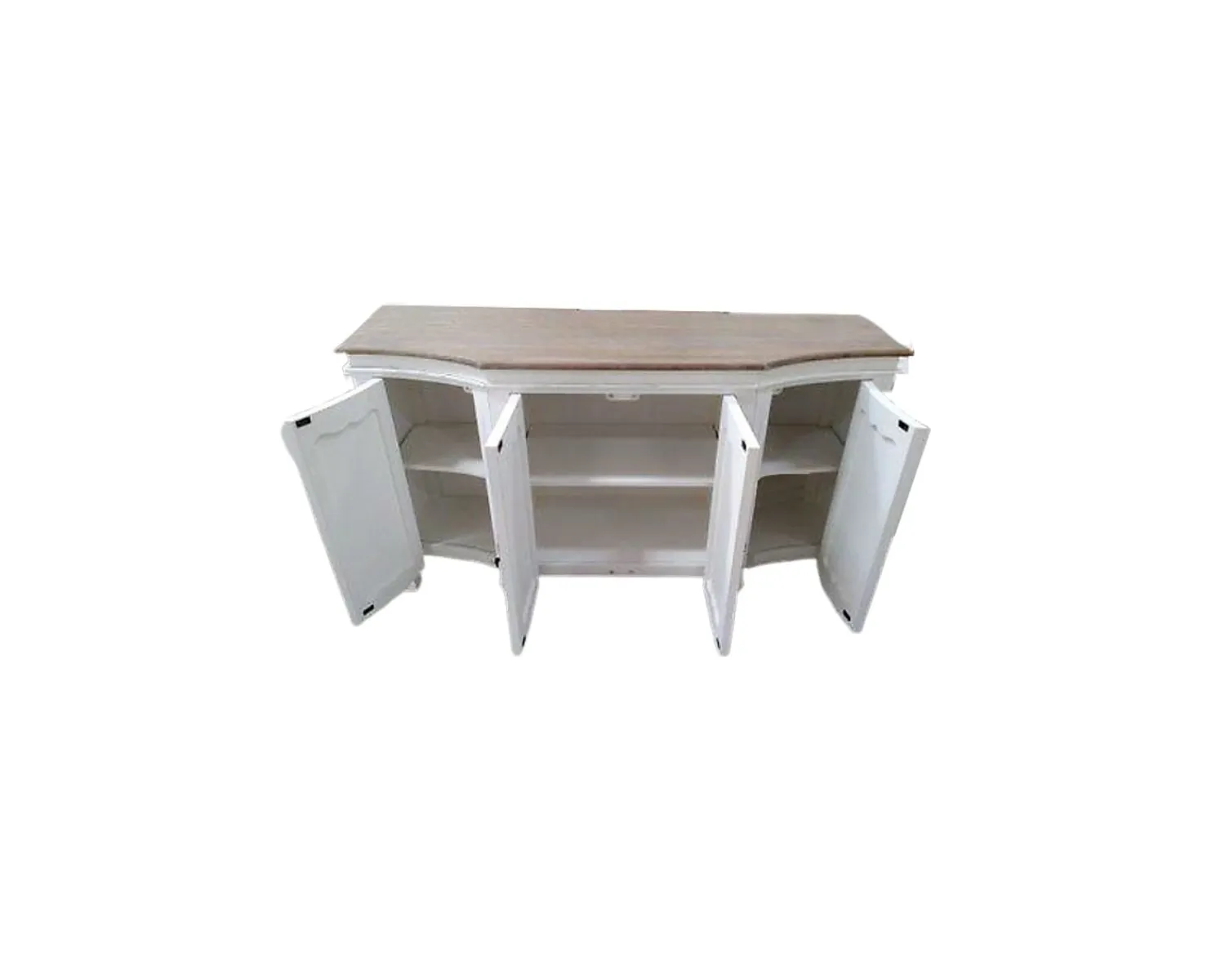 Meuble House Buffet 4 portes blanc cassé vieilli plateau bois "Héritage"
