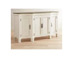 Meuble House Buffet 4 portes blanc cassé vieilli plateau bois