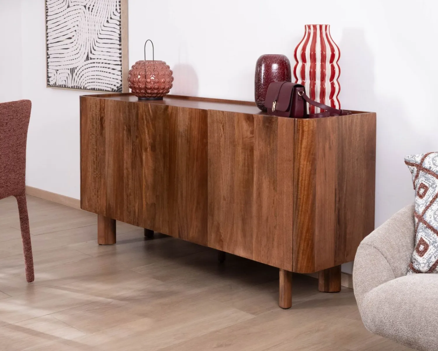 Meuble House Buffet 3 portes 170 cm en manguier massif "Malaké" design organique contemporain Best