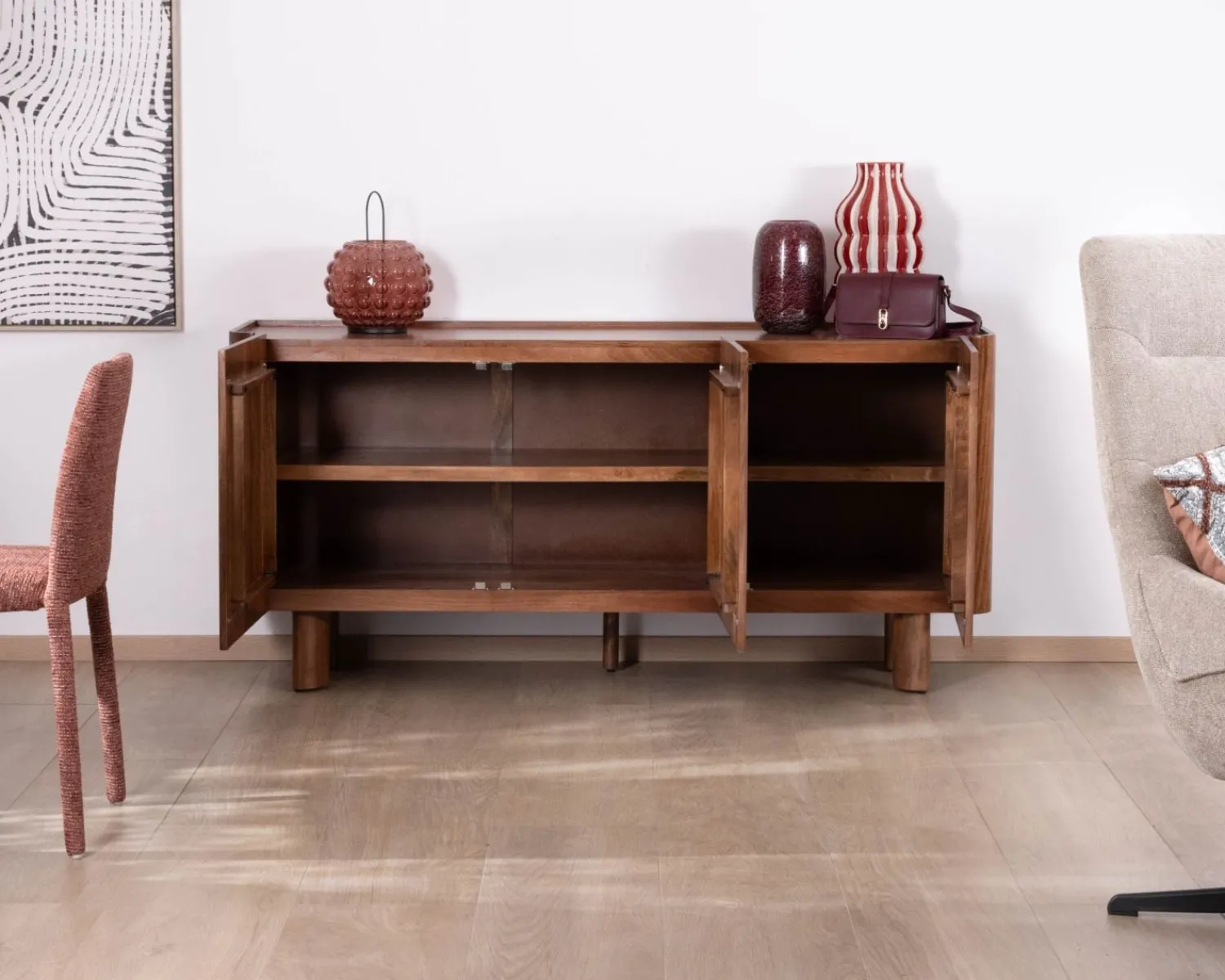Meuble House Buffet 3 portes 170 cm en manguier massif "Malaké" design organique contemporain Best