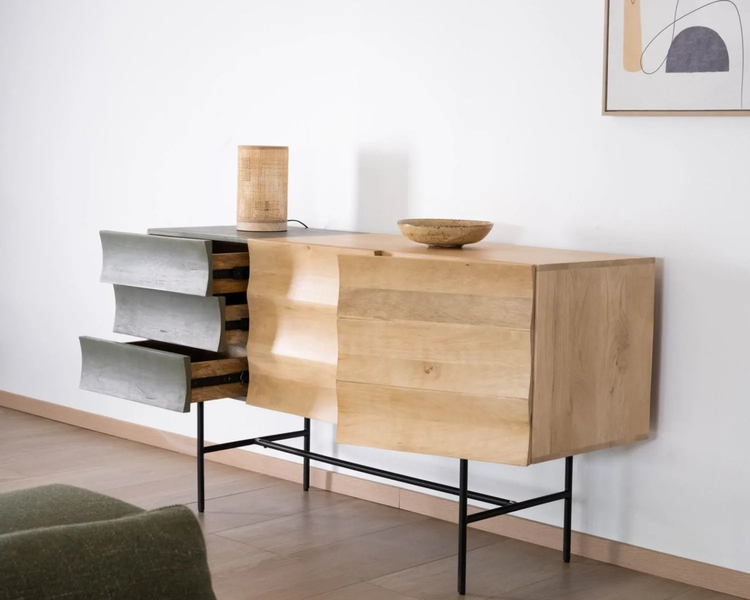 Meuble House Buffet 3 portes japandi bicolore bois et métal "Elegancy" 150 cm New