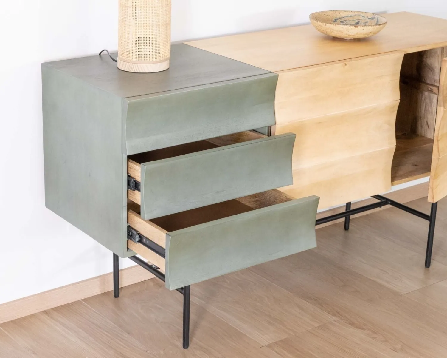 Meuble House Buffet 3 portes japandi bicolore bois et métal "Elegancy" 150 cm New
