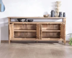 Meuble House Buffet 4 portes style Japandi en manguier massif 