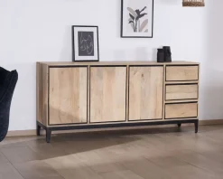 Meuble House Buffet épuré bicolore en manguier naturel et noir 180 cm 